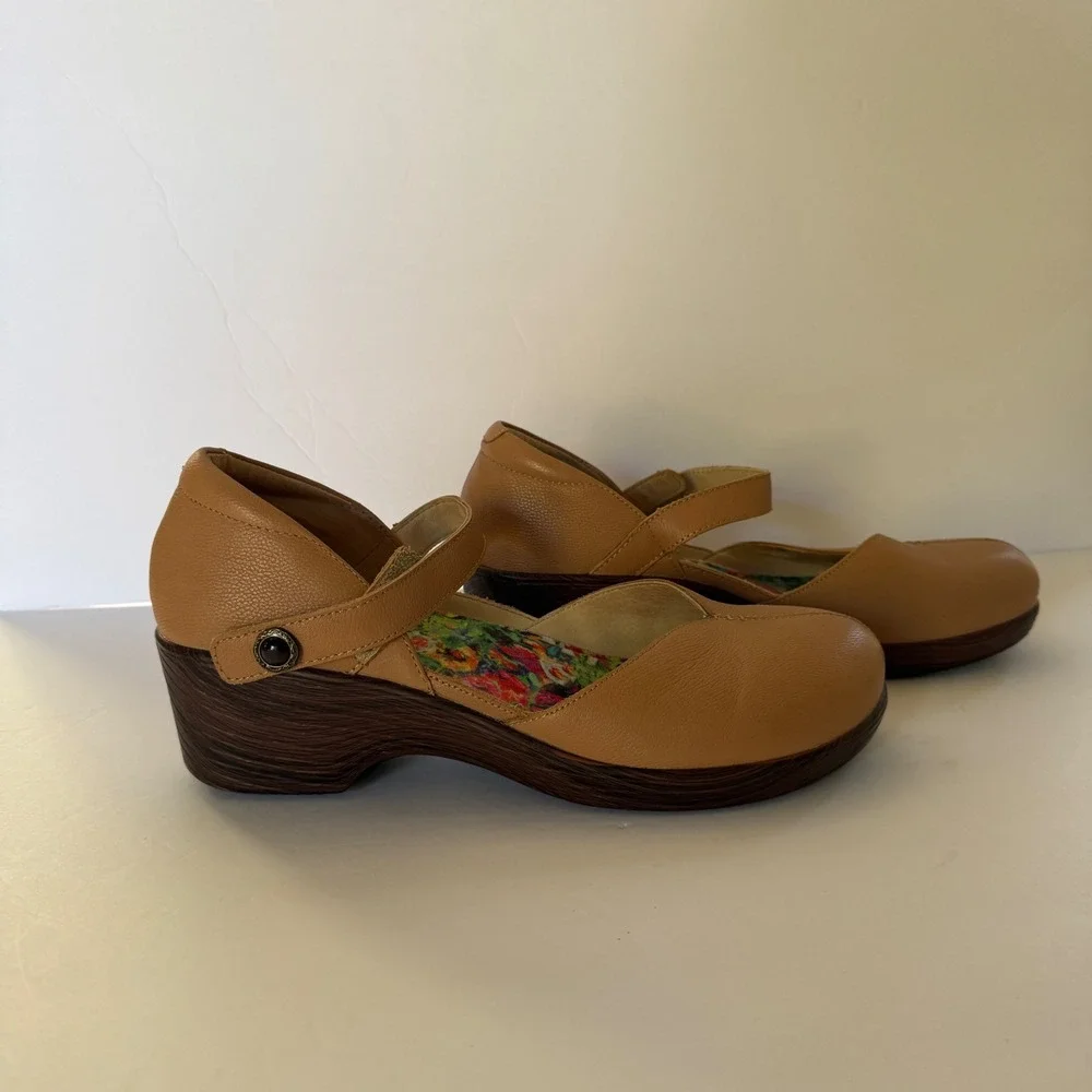 Alegria By PG Lite Tan Leather Mary Jane Wedge Shoes Size‎ 11/42  Workwear Boho